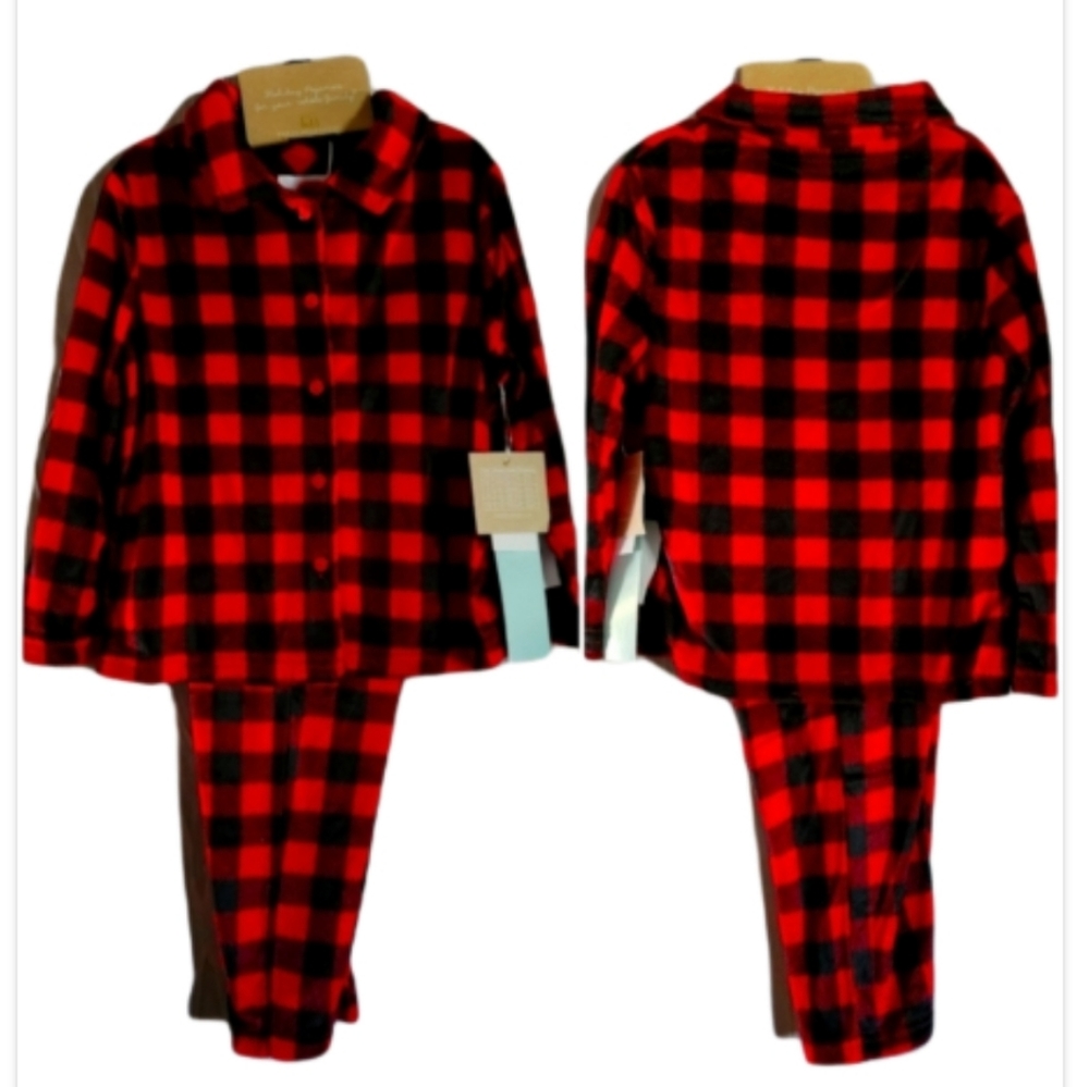 Karen Neuburger Minky Red Buffalo Check Pajamas Set NEW Cabincore